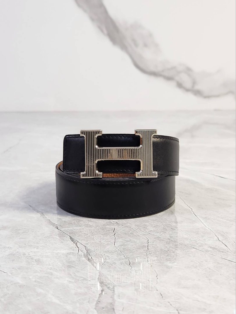 Hermes Constance 32mm Silver H Black Steel Blue Reversible Belt 85cm |  Chairish, image size:811x1080