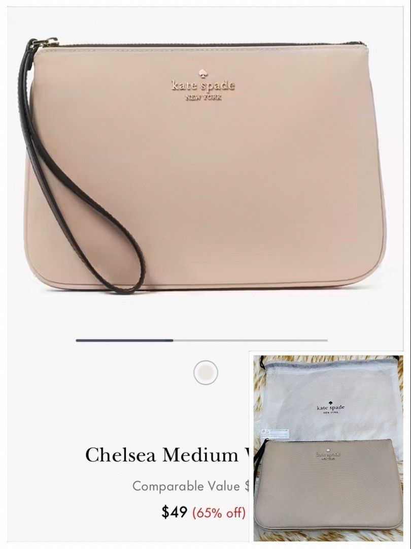 Kate spade beige chelsea medium wristlet (Category: Luxury Bags & Wallets) located in Manila. Submitted by sissymissy1527 (Listing ID 1373669154, Image 1). Description: Original Good as new Nylon Nasa 2,800 original price Kasya cellphone Twice used only Rfs: decluttering Loc: tandang sora, qc.