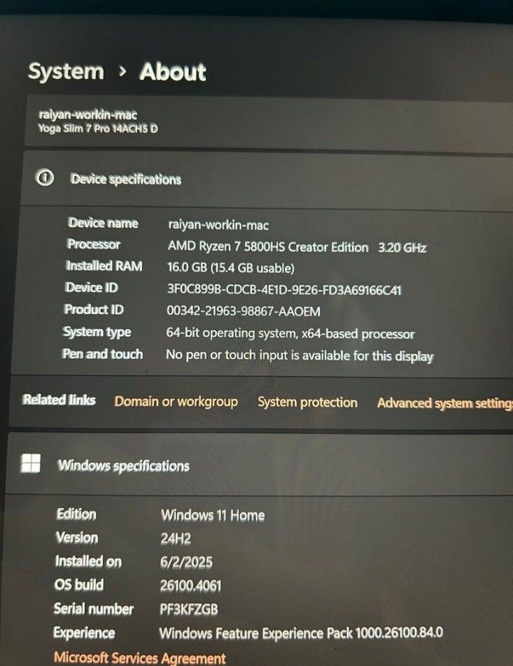 Lenovo Laptop Yoga Pro 7 slim (Category: Laptops & Notebooks) located in Singapore. Submitted by princesslk (Listing ID 1373691547, Image 3). Description: 16gb RAM , 512GB internal storage Window 11 installed AMD RYZEN 7 5800HS creator edition Refer to attached for spec details.
