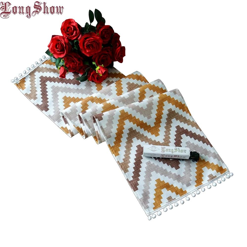 Lovely Home Decor Bohemian Brown Zig Zag Aesthetic Table Runner 2pcs