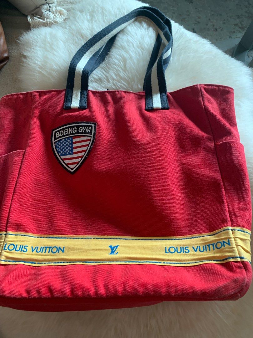LV book tote (Category: Luxury Bags & Wallets) located in Mandaluyong City. Submitted by envoguevintage88 (Listing ID 1373610391, Image 1). Description: Louis Vuitton Airlines A very kitschy gym or book tote. Crafted using a genuine vintage ribbon to create a one of a kind item just for you. Boeing patch also one a kind, Specifically ordered for this tote. LV Boeing Aviation airline .