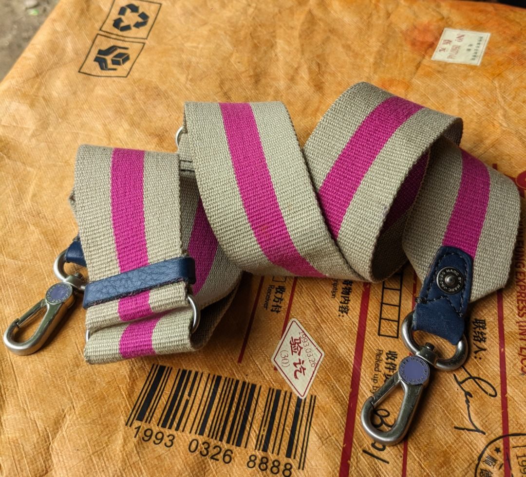 Marc Jacobs Guitar Bag Strap Canvas Pink Beige (Category: Luxury Accessories) located in San Carlos. Submitted by khaisser07 (Listing ID 1373691770, Image 2). Description: authentic Marc Jacobs Guitar bag strap very good condition price 1500 shipped accepting offers.