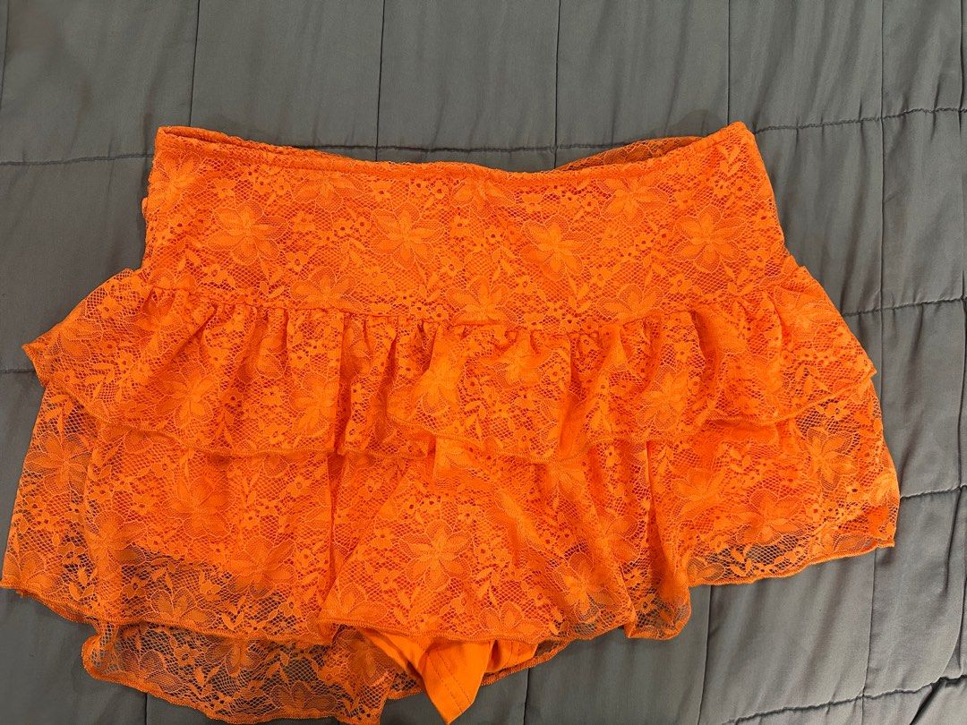 Micro Mini Orange Frill Skort BRAND NEW NEVER USED (Category: Skirts) located in Quezon City. Submitted by luccorie (Listing ID 1373628281, Image 1). Description: RFS: Dont need it anymore BRAND NEW NEVER WORN Has built-in shorts Very Stretchy can fit XL.