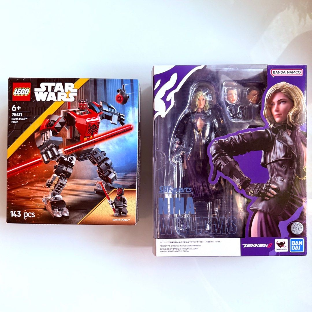 MISB Bandai s.h.figuarts TEKKEN 8 Nina Williams SHFiguarts SHF Action Figure, Lego Star Wars Series 75411 Darth Maul Mech (Includes Darth Maul Minifigure With Double-Bladed Red Lightsaber 143 Pcs), Authentic, New, Sealed & Unopened in Mint Condition Box (Category: Toy Figures) located in Singapore. Submitted by tudor8 (Listing ID 1373698067, Image 1). Description: * Lego Star Wars 75411 Darth Maul Mech $17.90 * S.H.Figuarts TEKKEN 8 Nina Williams