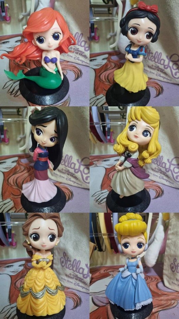 Qposket Disney Princesses Set (Category: Designer & Blind Box Toys) located in Manila. Submitted by declutterwithcrescent (Listing ID 1373618261, Image 1). Description: needs to dust off lang some accumulated dust. May issue lang po kay Aurora, nahiwalay po yung katawan niya sa pagkakadikit. Pwede niyo po icheck yung photos niya sa individual listing ko po sa shop ko, thank you po :).