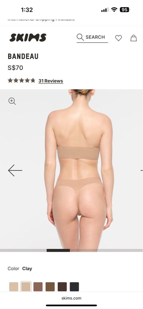 Skims Strapless Bra( Naked Bandeau-clay S) (Category: New Undergarments & Loungewear) located in Singapore. Submitted by yokostar2007 (Listing ID 1373618118, Image 3). Description: Brand-new items with tag. Clay color and S size. Strap is removable. Very comfortable.