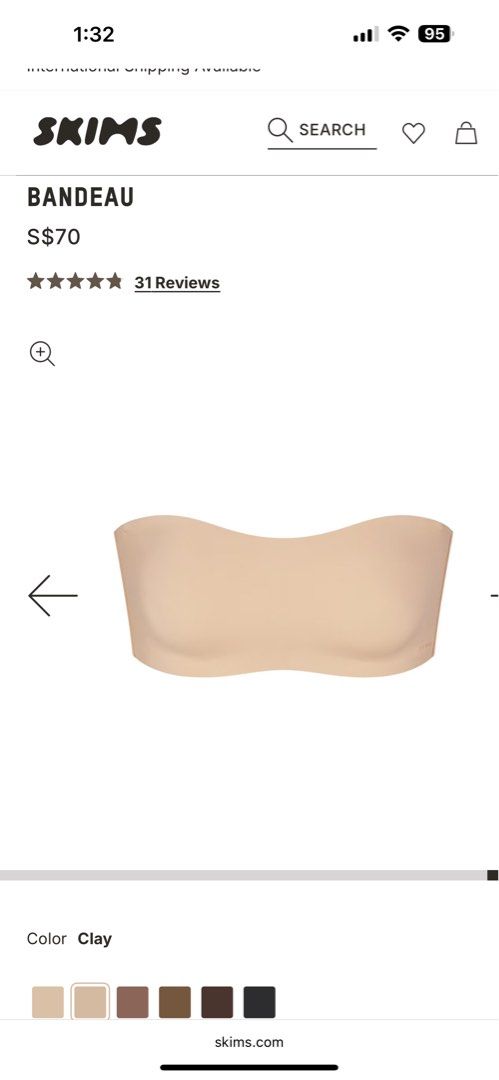 Skims Strapless Bra( Naked Bandeau-clay S) (Category: New Undergarments & Loungewear) located in Singapore. Submitted by yokostar2007 (Listing ID 1373618118, Image 1). Description: Brand-new items with tag. Clay color and S size. Strap is removable. Very comfortable.