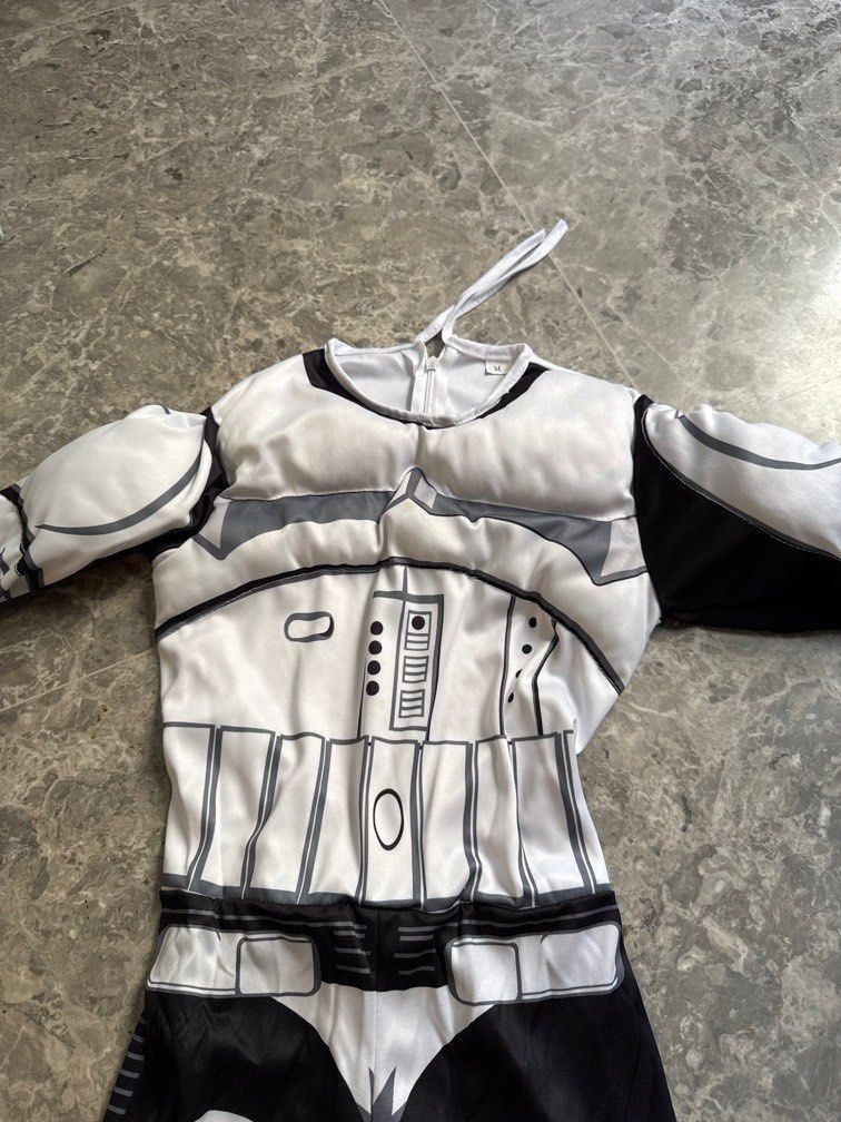 Star Wars stormtroopers costume (Category: Babies & Kids Fashion) located in Singapore. Submitted by baborosti (Listing ID 1373655894, Image 2). Description: Shoulder length 30cm Sleeve length 47cm Waist to bottom of pants 72cm Full length 110cm.