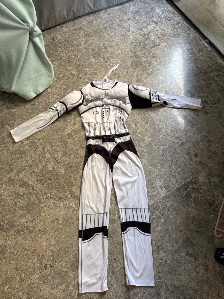 Star Wars stormtroopers costume (Category: Babies & Kids Fashion) located in Singapore. Submitted by baborosti (Listing ID 1373655894, Image 1). Description: Shoulder length 30cm Sleeve length 47cm Waist to bottom of pants 72cm Full length 110cm.