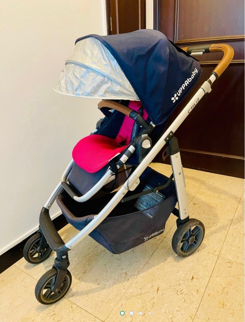 Uppababy Stroller Pram (Category: Strollers) located in Singapore. Submitted by hyeyoung8 (Listing ID 1373626772, Image 1). Description: Uppababy Cruz Pram Used with love & care. Breathable cushion seat has been washed & sanitized! Baby seat can recline flat, forward backward facing. Spacious storage for ur groceries bags! Pram can be easily folded to fit in the boot of a sedan car. Comes with brown leather covering - premium touch & feel. :) Ret
