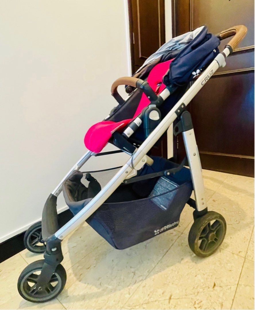 Uppababy Stroller Pram (Category: Strollers) located in Singapore. Submitted by hyeyoung8 (Listing ID 1373626772, Image 2). Description: Uppababy Cruz Pram Used with love & care. Breathable cushion seat has been washed & sanitized! Baby seat can recline flat, forward backward facing. Spacious storage for ur groceries bags! Pram can be easily folded to fit in the boot of a sedan car. Comes with brown leather covering - premium touch & feel. :) Ret