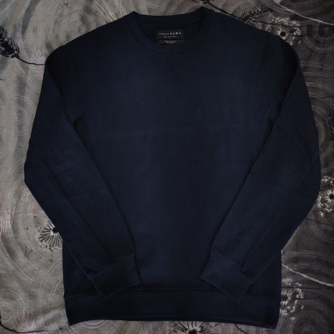 Zara essentials Waffle Knit sweater Crewneck navy