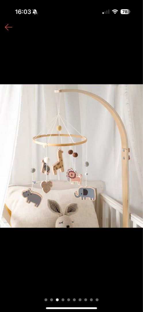 Baby hanging crib toy wooden (Category: Cots & Cribs) located in Singapore. Submitted by ladypho (Listing ID 1373921060, Image 2). Description: Baby outgrown hence selling wooden crib hanging mobile. Self collect at Tampines or add $5 for mailing or arrange your own delivery..