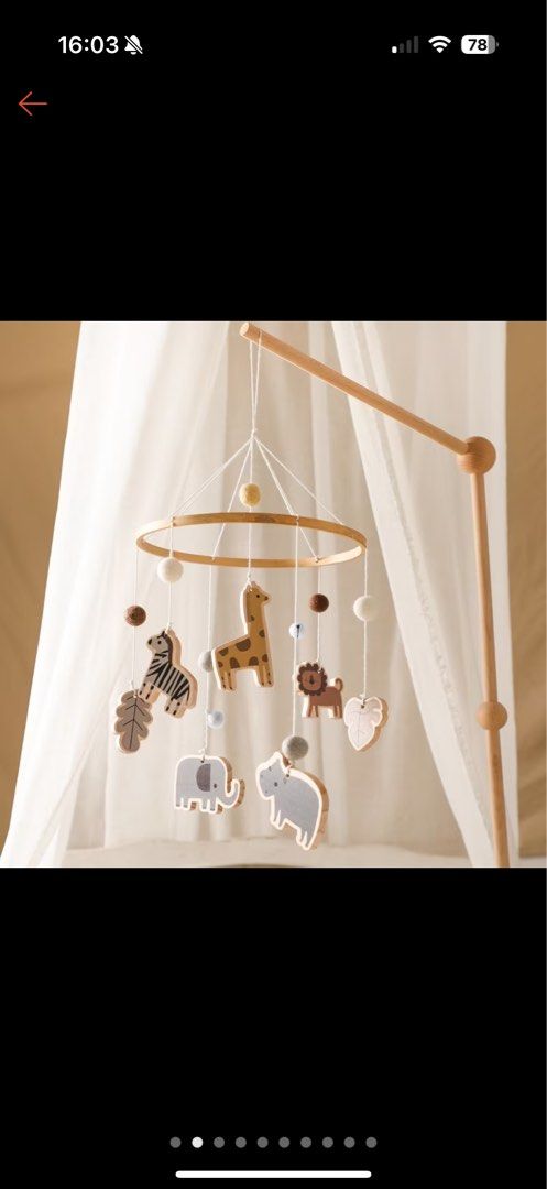 Baby hanging crib toy wooden (Category: Cots & Cribs) located in Singapore. Submitted by ladypho (Listing ID 1373921060, Image 3). Description: Baby outgrown hence selling wooden crib hanging mobile. Self collect at Tampines or add $5 for mailing or arrange your own delivery..