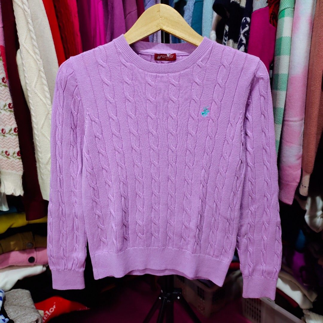 Beverly hills polo club cable knit lilac, Fesyen Wanita, Pakaian