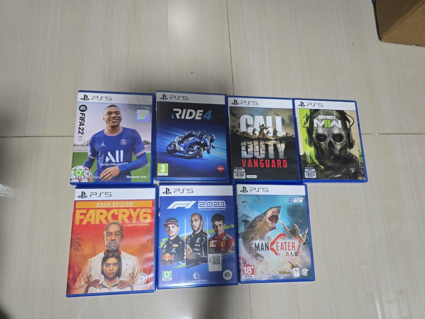 Console games (Category: Garage sale) located in Singapore. Submitted by MHBAF (Listing ID 1373894428, Image 1). Description: PS5 GAMES - EACH : $30 2 GAMES : $ 45 PS4 GAMES : $ 15 EACH 2 GAMES : $ 26 1 PS5 + 1 PS4 : $ 35 Delivery: + $5 (EAST) $FREE (WEST).