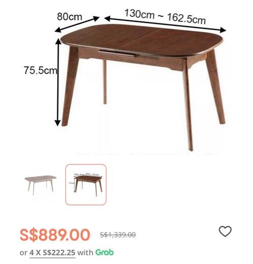 Extendable Solid Wood Dining Table (Category: Tables & Sets) located in Singapore. Submitted by asylumescapee (Listing ID 1373860908, Image 1). Description: 1.4-1.6m (after extension) Table only, self collect $400 Japandi style .