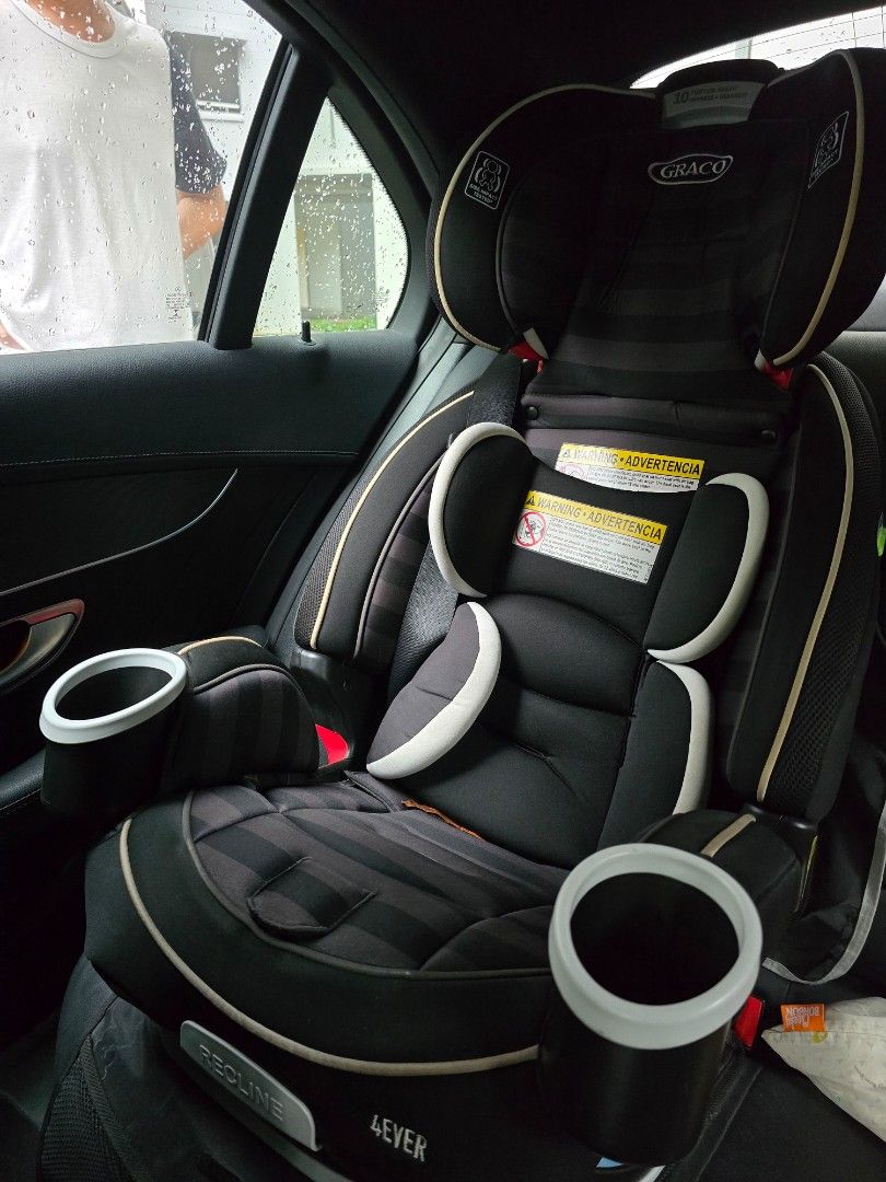 Graco 4ever car seat (Category: Car Seats) located in Singapore. Submitted by gemike (Listing ID 1373799193, Image 1). Description: Graco's 4ever Car Seat can be used as a rear or front-facing seat, a highback booster, and a backless booster seat. It also comes with a 6 position recline with an easy to adjust harness system, 2 cup holders, washable seat cover that's removable without taking off the harness, AND is usable until your child's 10 yea