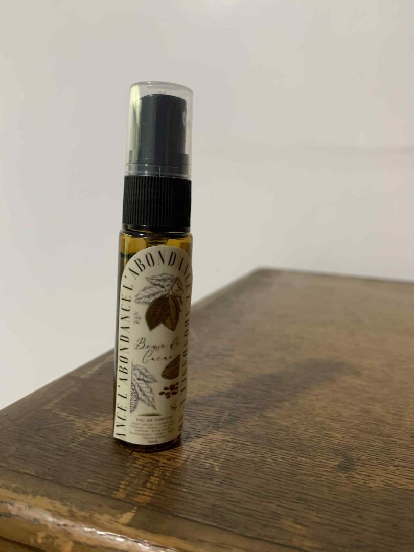 L'Abondance Beurre de Cacao EDP 10ml (Category: Fragrance & Deodorants) located in Quezon City. Submitted by idlip (Listing ID 1373784835, Image 3). Description: 10 ml, legit EDP from L'Abondance, an local fragrance maker. Bought just this May 2025 from the SH orange app and only sampled. Their own formulation (see scent breakdown in last image) of listing. No box unfortunately, but will wrap it up nice and safe for you. :) At full price, will al
