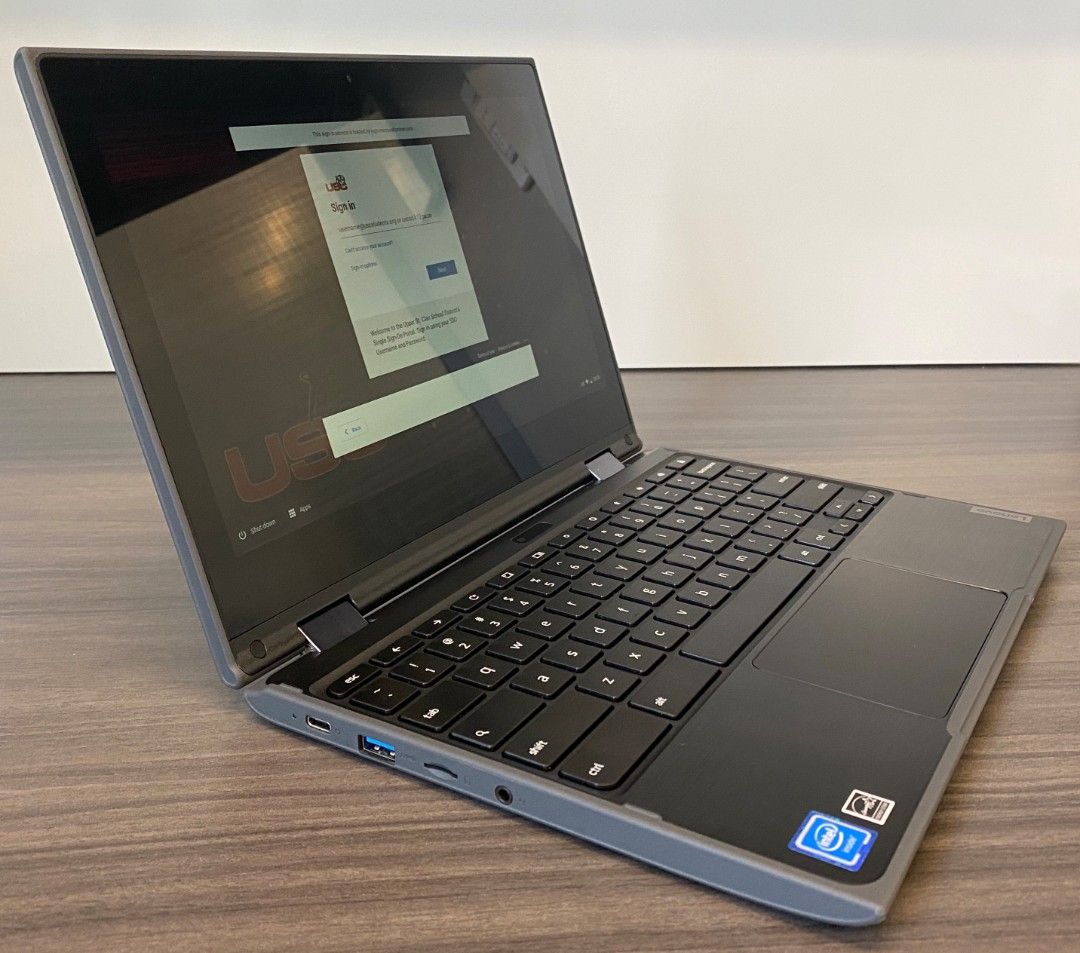 FD @ $100 - LENOVO CHROMEBOOK 500E (2nd Gen) - 64gb (Category: Laptops & Notebooks) located in Singapore. Submitted by bunny_lovez (Listing ID 1373798934, Image 2). Description: LENOVO CHROMEBOOK 500E (2nd Gen) -11.6" Touchscreen with Stylus pen -Convertible 2 in 1 Chromebook -HD - 1366 x 768 -Intel Celeron N4120 Quad-core (4 Core) -8 GB Total RAM -64 GB Flash Memory Good working condition. This is a basic budget laptop that can use as a tablet a