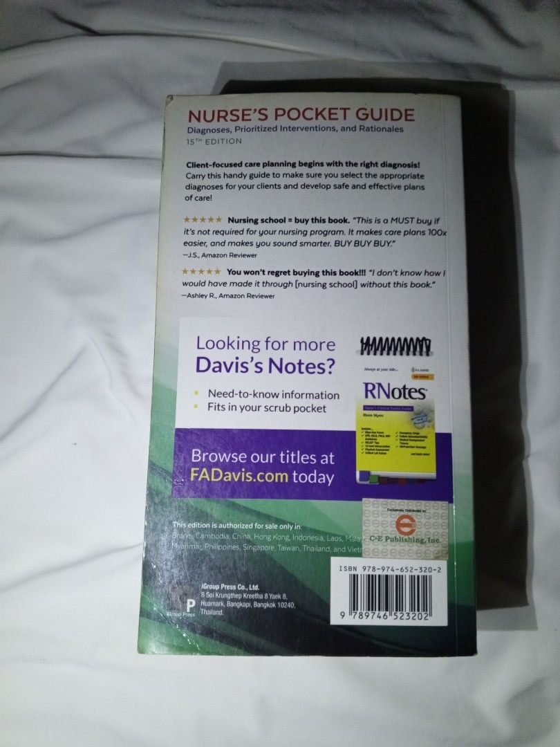 NANDA Nursing Book (Category: Textbooks) located in Antipolo. Submitted by choco.naut (Listing ID 1373915149, Image 2). Description: NANDA (Nurse's Pocket Guide) 15th Edition 🩺 Lightly used with foxing on the edges. No annotations or writings..