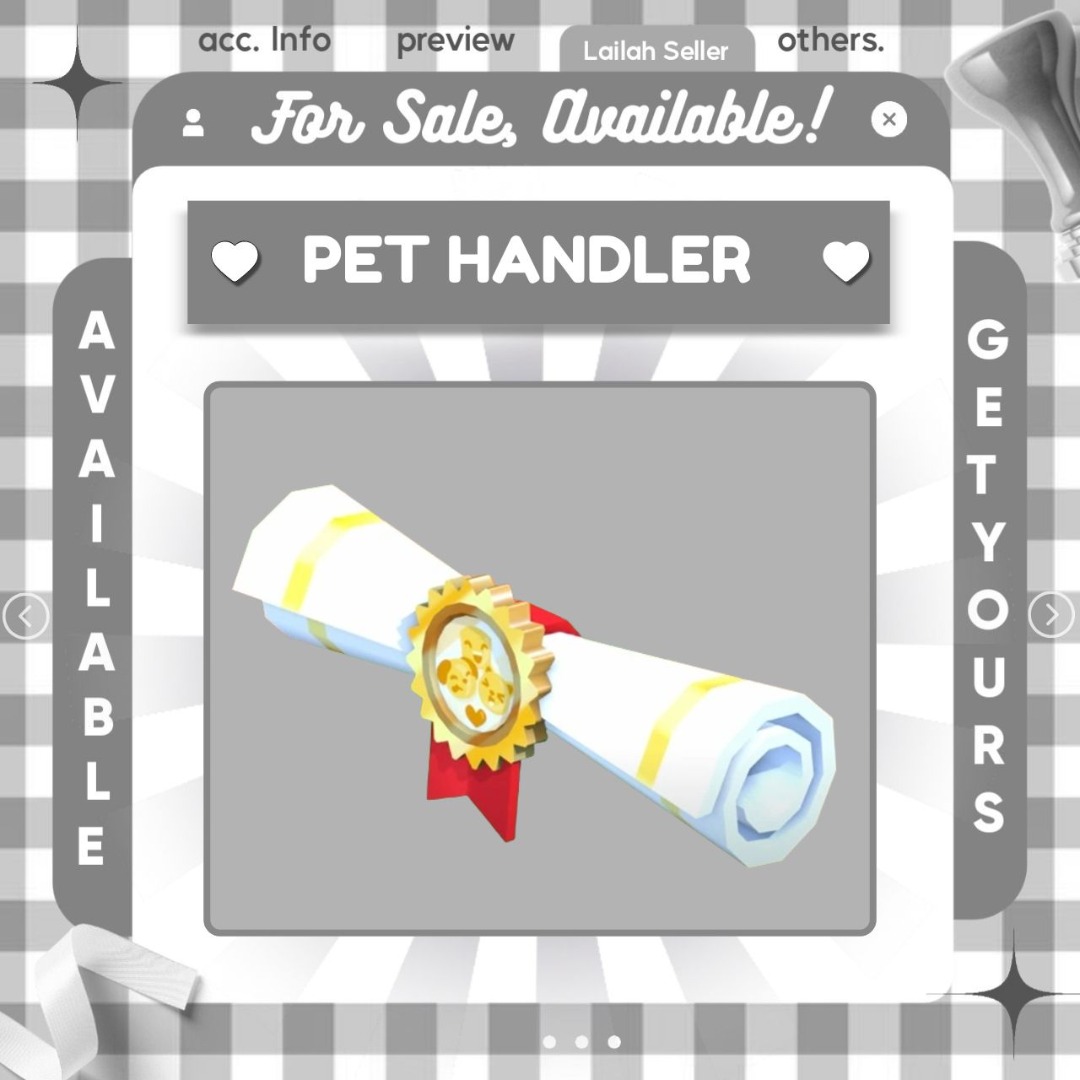 PET HANDLER PRO CERTIFICATE | GIFT | ADOPT ME | ADDS EQUIP | ROBLOX ...