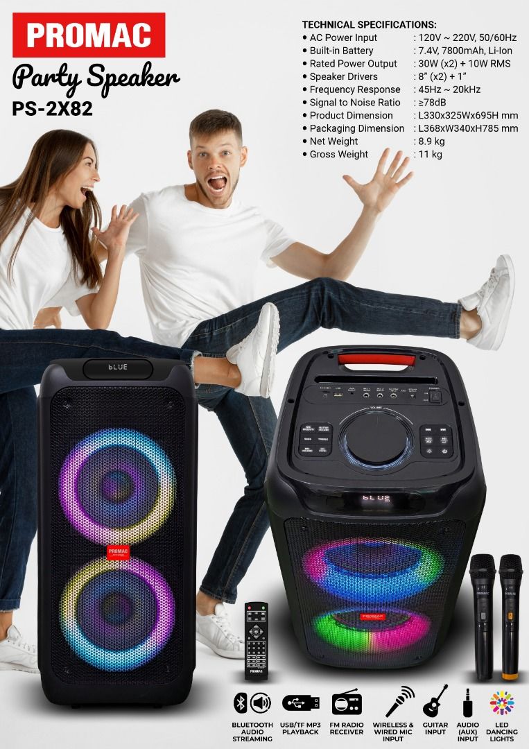 Promac 2x8in Party Speaker with Roller Wheel For Sale, Audio, Soundbars ...