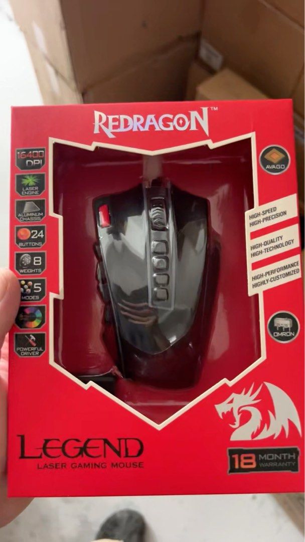 Redragon Legend Laser Gaming Mouse (Category: Mouse & Mousepads) located in Singapore. Submitted by warehouseclearencesales (Listing ID 1373793486, Image 1). Description: Hey there! Selling a brand new Redragon Legend laser gaming mouse. It has 16400 DPI, laser engine, 24 buttons, 8 weights, and 5 modes. It also has a powerful driver. The mouse is high-speed, high-precision, high-quality, high-technology, and highly customizable. It comes with an