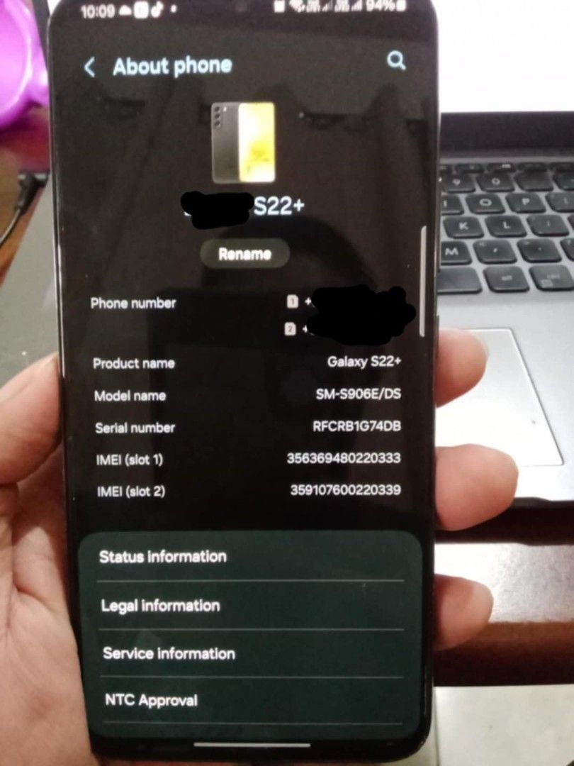 Samsung S22 plus 128GB (Category: Samsung) located in Manila. Submitted by ethel8 (Listing ID 1373951740, Image 2). Description: For Sale Samsung S22 plus in good condition. Color: Black Memory: 8GB Storage:128GB All parts are original and never been open. Price still negotiable.