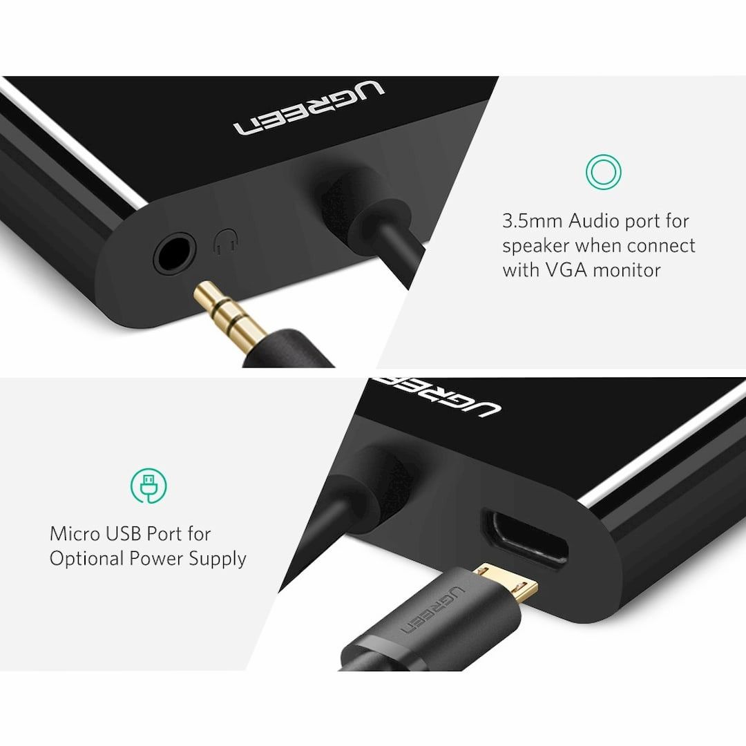UGREEN MM115-30355 Micro HDMI to HDMI VGA Video Converter Adapter Black63206812994945113
