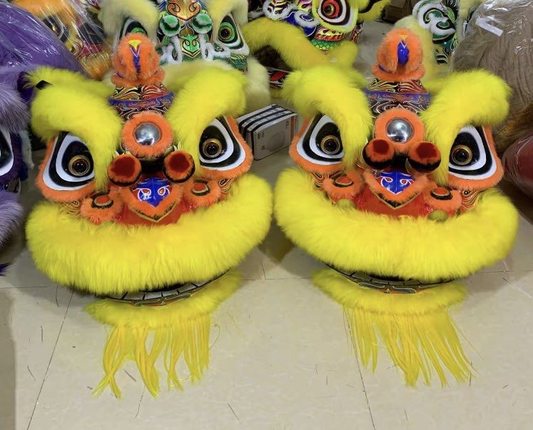 2 Yellow Lion Dance Head, Hobbies & Toys, Toys & Games on Carousell