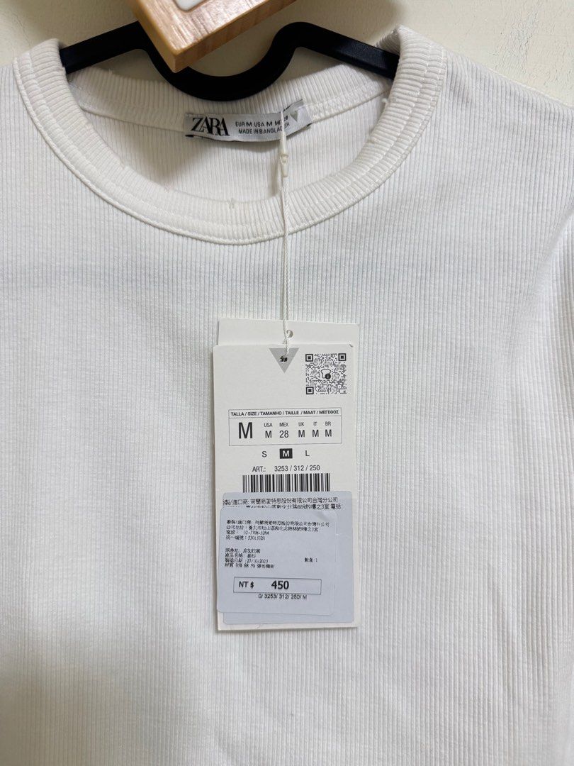 全新 zara 白色短版 微露肚上衣 M 原價450元 白色T恤 露腰 露肚 女生白色上衣 素色T 白T 白色素T 短版