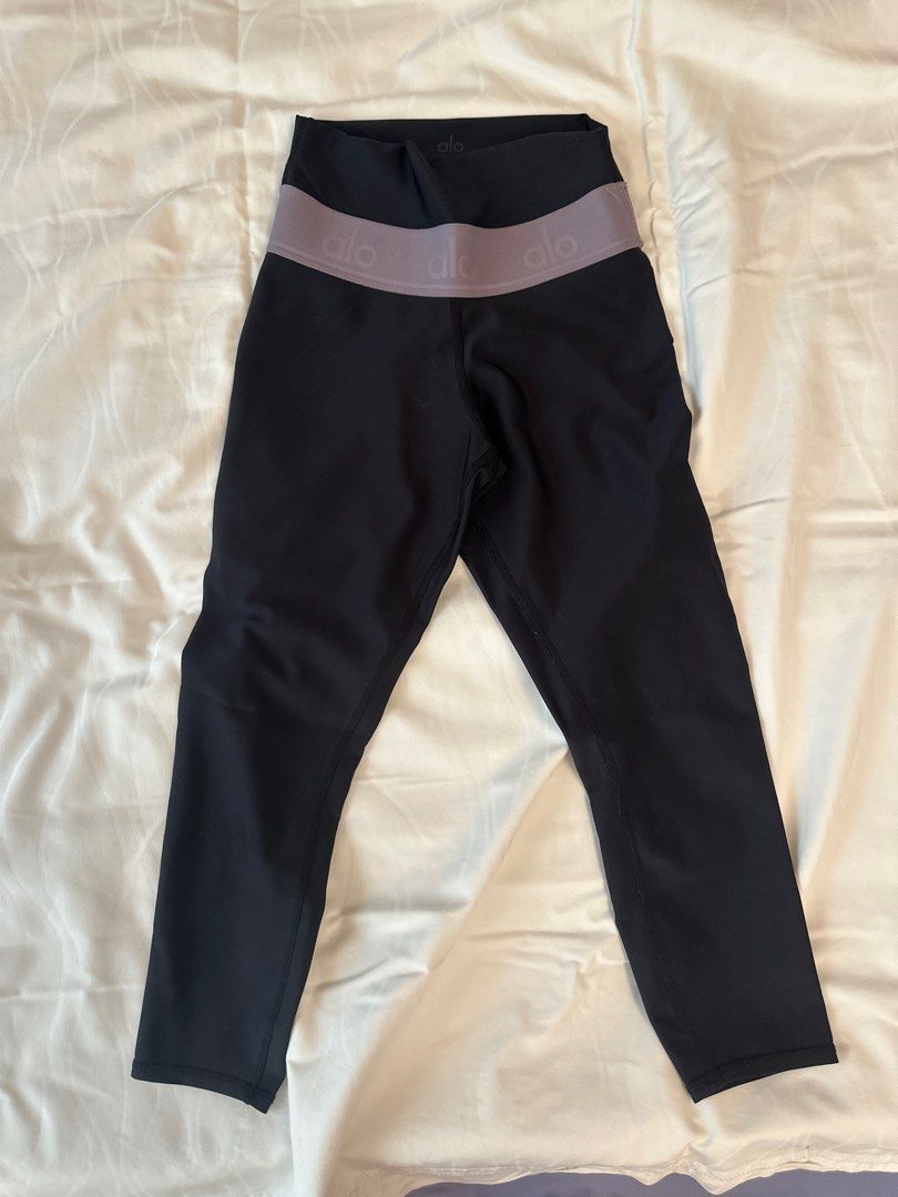 Alo Yoga High Waisted Fitness Capri Black & Lavender Smoke (Category: Activewear) located in Singapore. Submitted by thrifttaco (Listing ID 1378047124, Image 1). Description: Worn once, in perfect condition.