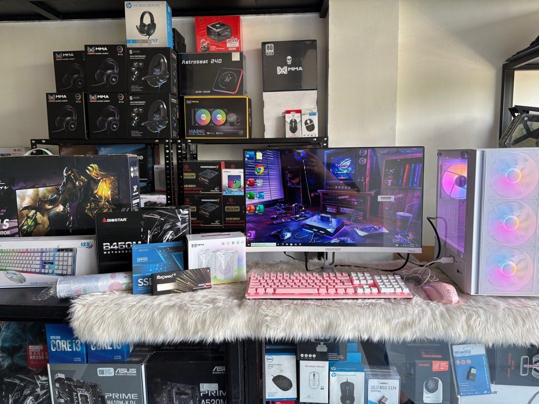 Computer Set AMD RYZEN 5 3400G (Category: Desktops) located in Bulacan. Submitted by akashoes (Listing ID 1377991132, Image 2). Description: RYZEN 5 3400g 𝐒𝐏𝐄𝐂𝐈𝐅𝐈𝐂𝐀𝐓𝐈𝐎𝐍𝐒 ▶ Processor : AMD RYZEN 5 3400g ▶ Motherboard : Gigabyte a520m ▶ Memory : 16gb ram ddr4 ▶ Storage : 256gb ssd ▶ Graphics : Radeon Vega 11 ▶ Case : m208 gaming case ▶ fans: 120mm 4pcs rgb fans ▶ Monitor : 24inches viewpoint semi curve frameless 100hz 𝐅𝐑𝐄𝐄𝐁𝐈𝐄S 
