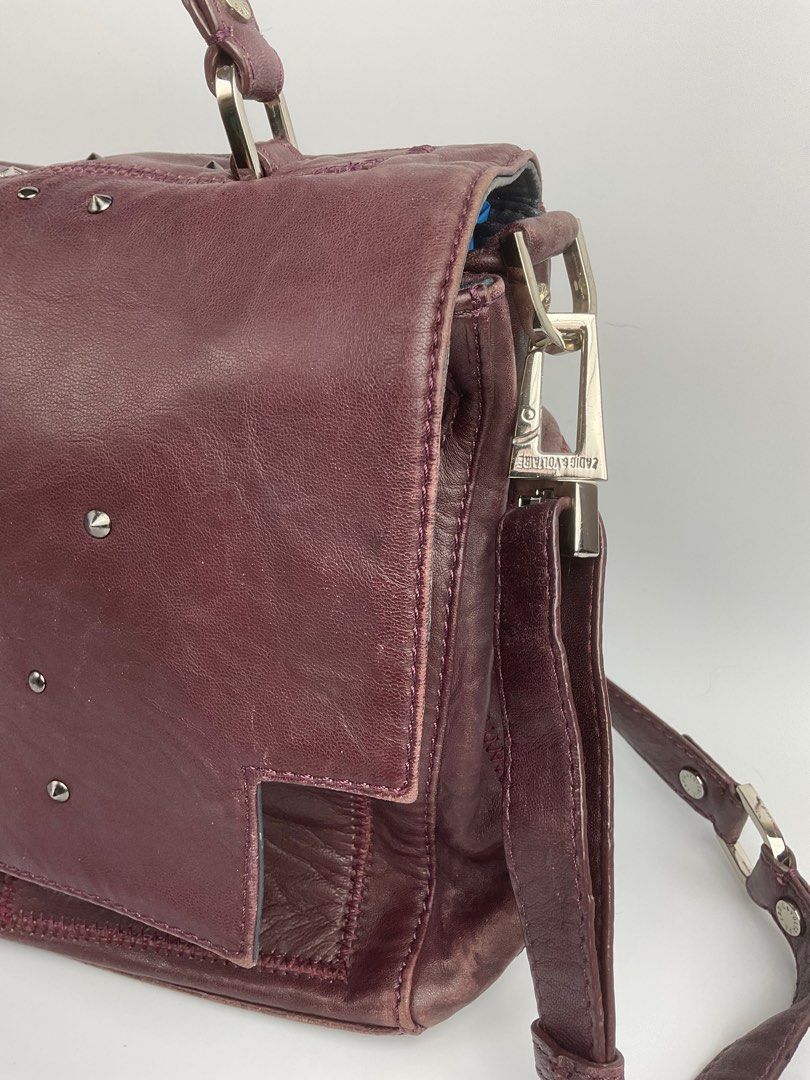 Auth Zadig & Voltaire bag (Category: Luxury Bags & Wallets) located in Caloocan City. Submitted by siftedthriftedph (Listing ID 1378010497, Image 3). Description: Auth Zadig & Voltaire vintage bag Limited edition, super unique 🫶🏻 Made of soft lamb leather signs of use na rubs pero soft to the touch with orig price tag of ₱37k+++ Z&V studs everywhere L-12in x H-9in.