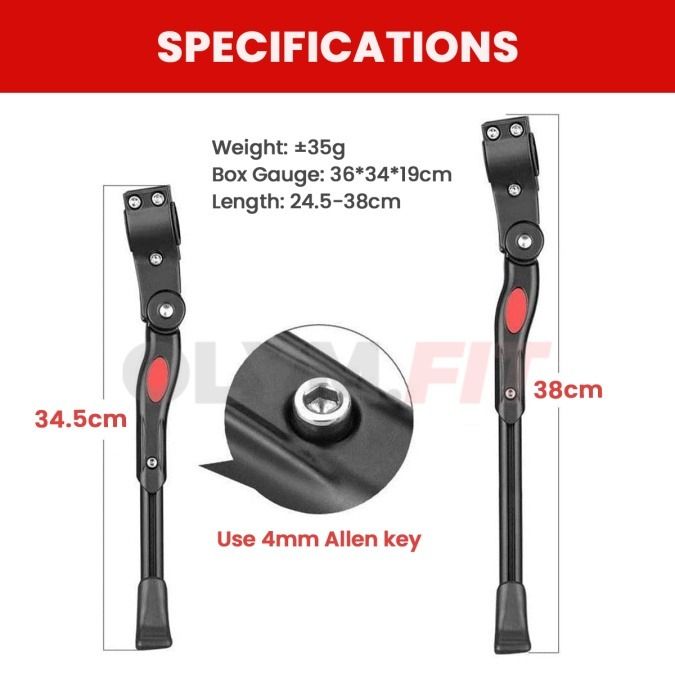 Bicycle Bike Side Stand Adjustable Side Kickstand Bike Kick Stand MTB Road Bike Cycling Accessories (Category: Parts & Accessories) located in Singapore. Submitted by gameonguru (Listing ID 1377959801, Image 3). Description: available in black and white.
