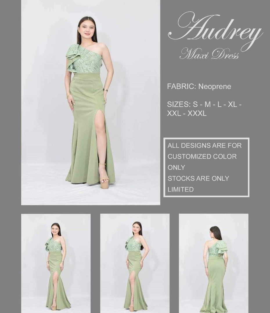 Bridesmaid Gown (Category: Evening dresses & gowns) located in Caloocan City. Submitted by manuzca (Listing ID 1378137638, Image 1). Description: From SweetFashion Fabric: Neoprene with lace, stretchable Color: Sage Green Size: XL (Bustline 36 inches, Waistline - 31 inches, Length - 56 1/2 inches) RFS: Pa-sobra lang po during our wedding Condition: NEW/NOT USED.