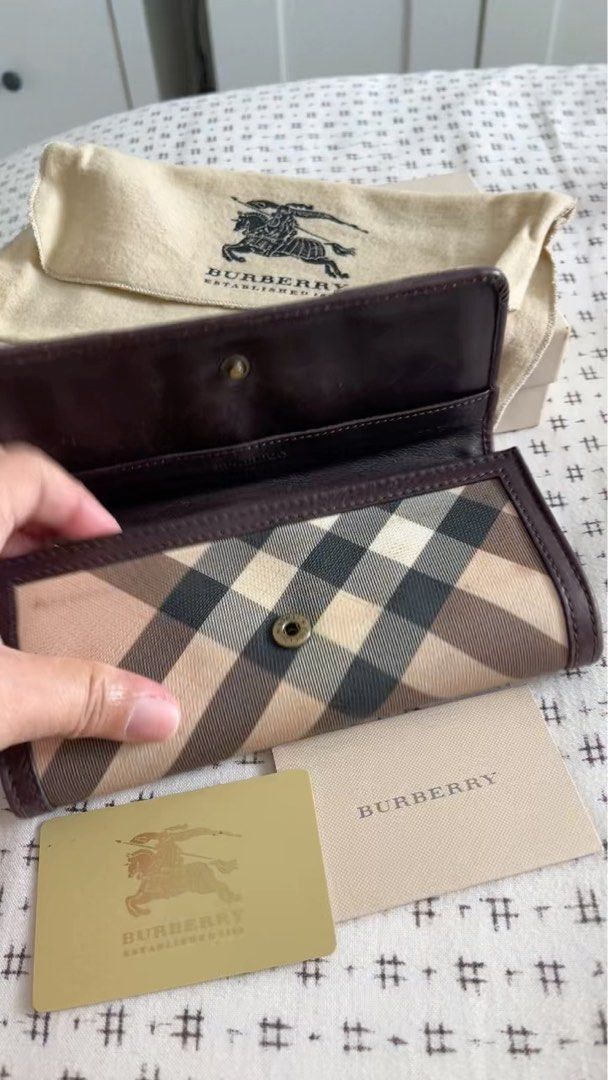 Burberry Studded Checkered Wallet with Dust Bag, Luxury, Bags