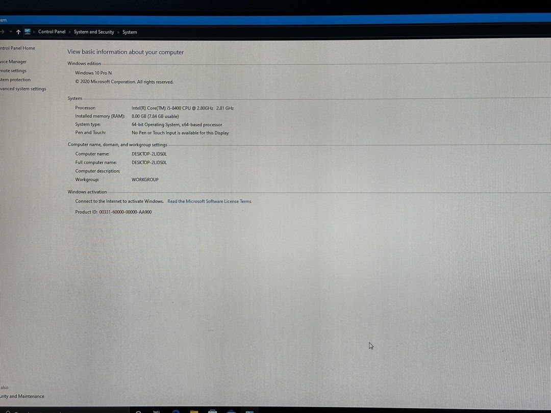 Desktop PC - Intel i5-8400, 8GB RAM, Windows 10 Pro N63204755985795111