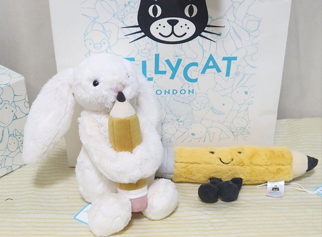 [Instock] Authentic Jellycat BNWT Bashful Bunny with Pencil/Amuseable pencil (Category: Infant Playtime) located in Singapore. Submitted by yunaarina (Listing ID 1378008534, Image 1). Description: Instock Jellycat can be collected on the same day too! Free Face Picking 💖 Amuseable pencil $60 bunny with pencil $54 Jellycat Gift Bag is available as add on $10[got limited only] prefer meetup @Hillion mall Add on $ 3 for smart pac Tracking number wi