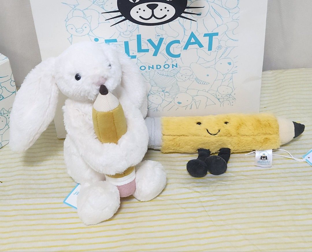 [Instock] Authentic Jellycat BNWT Bashful Bunny with Pencil/Amuseable pencil (Category: Infant Playtime) located in Singapore. Submitted by yunaarina (Listing ID 1378008534, Image 2). Description: Instock Jellycat can be collected on the same day too! Free Face Picking 💖 Amuseable pencil $60 bunny with pencil $54 Jellycat Gift Bag is available as add on $10[got limited only] prefer meetup @Hillion mall Add on $ 3 for smart pac Tracking number wi