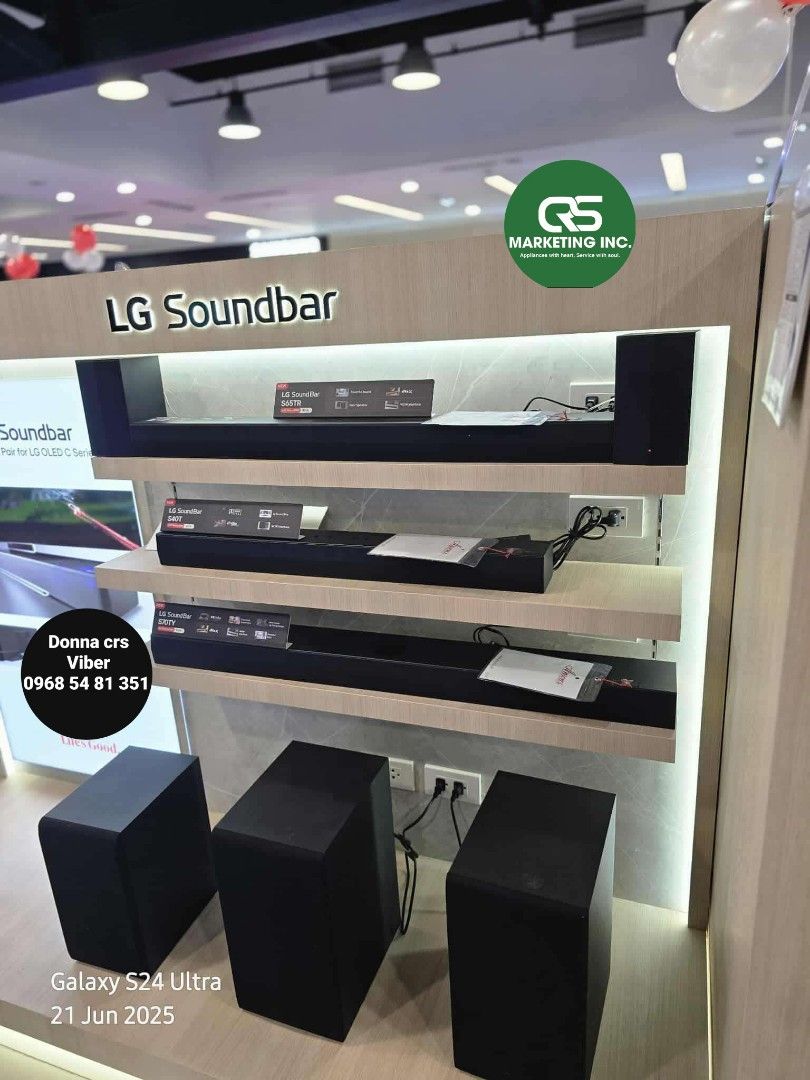 Lg soundbar (Category: Soundbars, Speakers & Amplifiers) located in Manila. Submitted by donnasagao03665 (Listing ID 1378033944, Image 2). Description: 💚 LG SOUNDBAR SPEAKER SQC2 SQC1 S40T S65TR S70TY SC9S 💚 📍 SOUNDBAR SQC1 160W - 6,500 SQC2 300W - 7,000 S40T 300W - 8,300 S65TR 5.1Ch 440W - 12,800 S70TY Atmos 3.1.1Ch 400W - 14,300 SC9S Atmos 3.1.3Ch 400W - 24,900 PRICE MAY CHANGE WITHOUT PRIOR NOTICE BRANDNEW AND SEALED 1 YR WARRANTY PARTS AND