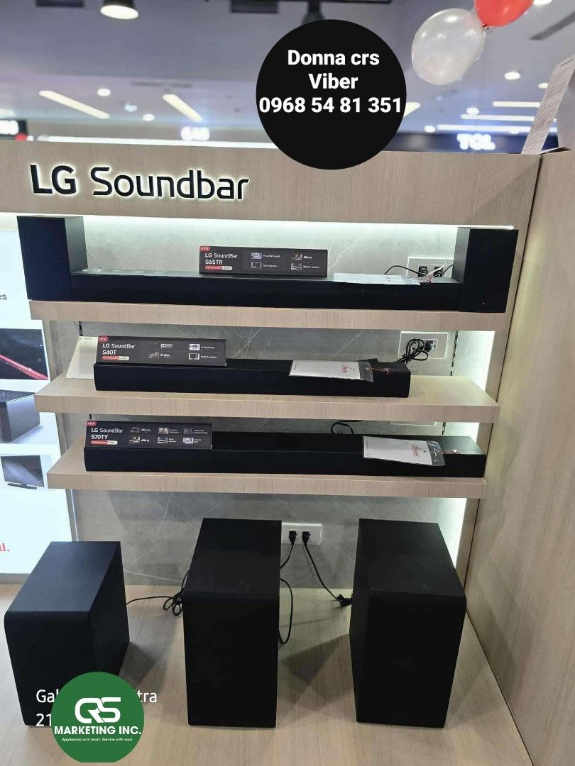 Lg soundbar (Category: Soundbars, Speakers & Amplifiers) located in Manila. Submitted by donnasagao03665 (Listing ID 1378033944, Image 1). Description: 💚 LG SOUNDBAR SPEAKER SQC2 SQC1 S40T S65TR S70TY SC9S 💚 📍 SOUNDBAR SQC1 160W - 6,500 SQC2 300W - 7,000 S40T 300W - 8,300 S65TR 5.1Ch 440W - 12,800 S70TY Atmos 3.1.1Ch 400W - 14,300 SC9S Atmos 3.1.3Ch 400W - 24,900 PRICE MAY CHANGE WITHOUT PRIOR NOTICE BRANDNEW AND SEALED 1 YR WARRANTY PARTS AND