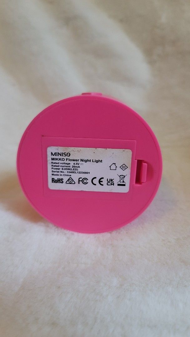 Miniso Mikko Hyacinth Glow Night Light (Category: Nursery Lighting & Decor) located in San Fernando. Submitted by imperacali (Listing ID 1377975073, Image 2). Description: working/lightly used night light°ᡣ𐭩 . ° . MOP is gcash and shipping is via j&t (shipping shouldered by buyer^-^).