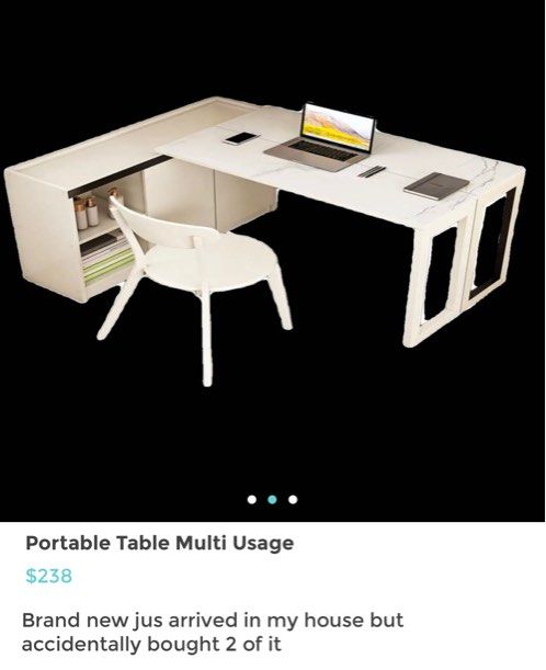Multi usage table BN (Category: Tables & Sets) located in Singapore. Submitted by jennatai (Listing ID 1377989073, Image 2). Description: 100*35*75 dimension. Suitable for small balcony or small house as it can open up to become a study table or it can be use as a display Please arrange own transport for pick up.