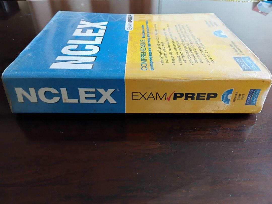 NCLEX EXAM/PREP COMPREHENSIVE Succeed with comprehensive learning and practice tests (Category: Textbooks) located in Bacoor. Submitted by gbazaar (Listing ID 1377963474, Image 3). Description: NCLEX EXAM/PREP COMPREHENSIVE Succeed with comprehensive learning and practice tests WILDA RINEHART, DIANN SLOAN, CLARA HURD Used - but in good condition No highlights / no writings Softbound cover Browning/discoloration of pages MOP - gcash.