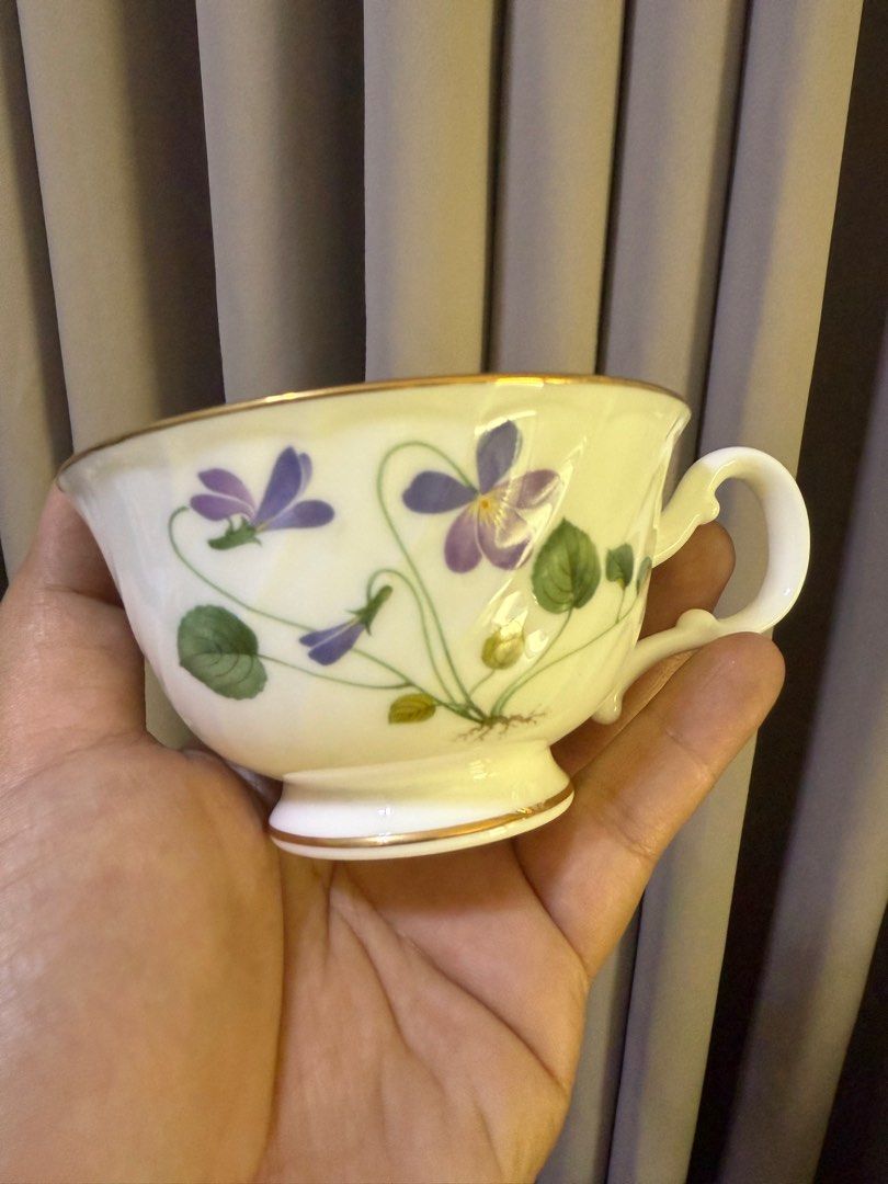Noritake Violet Dream 9906 Cup & Saucer (Category: Coffee & Tea Tableware) located in Manila. Submitted by goldenfalcon_75c81b (Listing ID 1377967982, Image 2). Description: Noritake Bone China Cup and Saucer set, likely vintage, featuring a purple pansy or violet floral design with gold trim. .