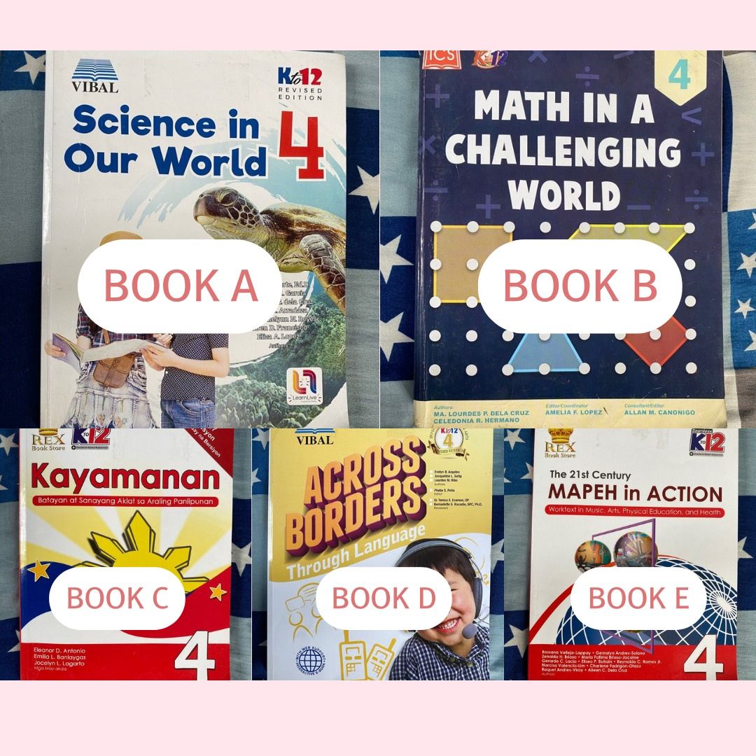 Preloved💗 Grade 4 Textbooks📚 ~ PHP200 EACH‼️ (Category: Textbooks) located in Quezon City. Submitted by strawberry.lea.preloved (Listing ID 1377954499, Image 1). Description: ‼️PHP 200 EACH BOOK NOT PHP 200 FOR ALL 5 BOOKS. PRICE IS FIXED. NO TO LOW BALLERS.🚫 A. Elementary: Grade 4 Science <Paperback> 💗Notes: Has been annotated with pen. Few pages have folds. Most assessment exercises have been answered. Few are still blank!🙆‍♀️ Vibal Group,