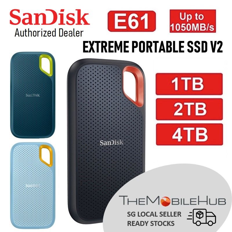 SanDisk E61 Extreme Portable SSD 500GB 1TB 2TB 4TB USB 3.2 Gen 2 Solid State Drive Storage NVME SDSSDE61 (Category: Hard Disks & Thumbdrives) located in Singapore. Submitted by TheMobileHub (Listing ID 1195455777, Image 1). Description: SanDisk E61 Extreme Portable SSD 500GB 1TB 2TB 4TB USB 3.2 Gen 2 Solid State Drive Storage NVME SDSSDE61 Available Capacity/Colour 500GB Black - $124.90 (Out of stock) 1TB Black - $169.00 1TB Monterey - $169.00 1T