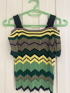 法國品牌sandro 綠黃黑露肩上衣64247024223234110